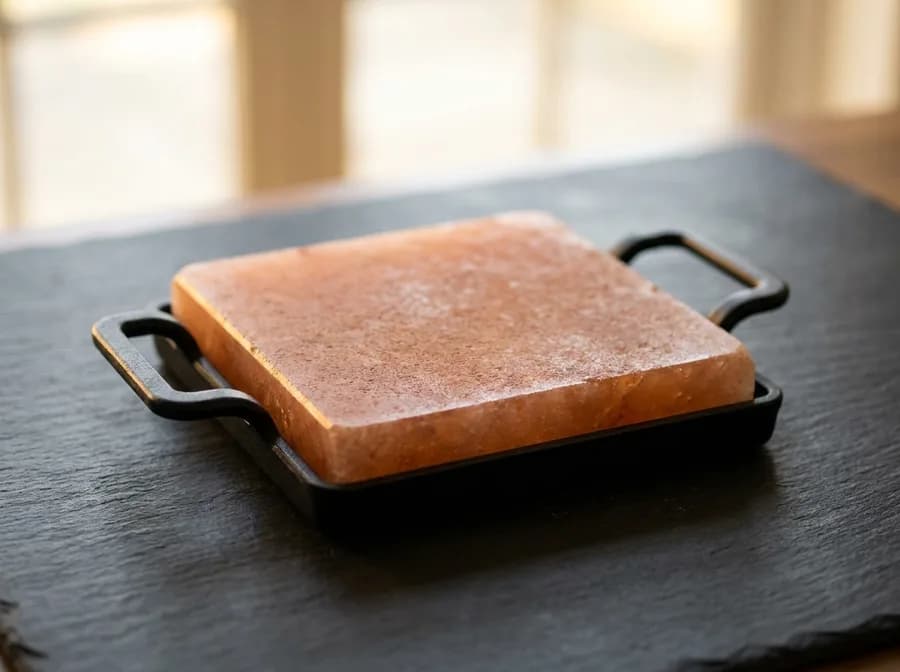 Himalayan salt griddle plate with iron frame
